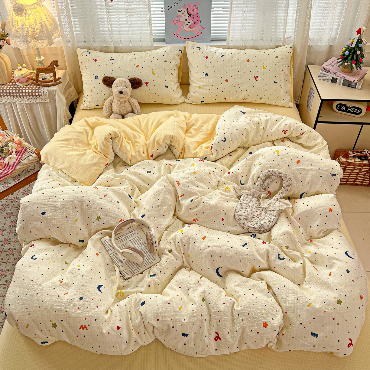 91家纺网 家纺一手货源 找家纺 王朝国际 2026新款A类彩竺棉印花四件套 奶油派