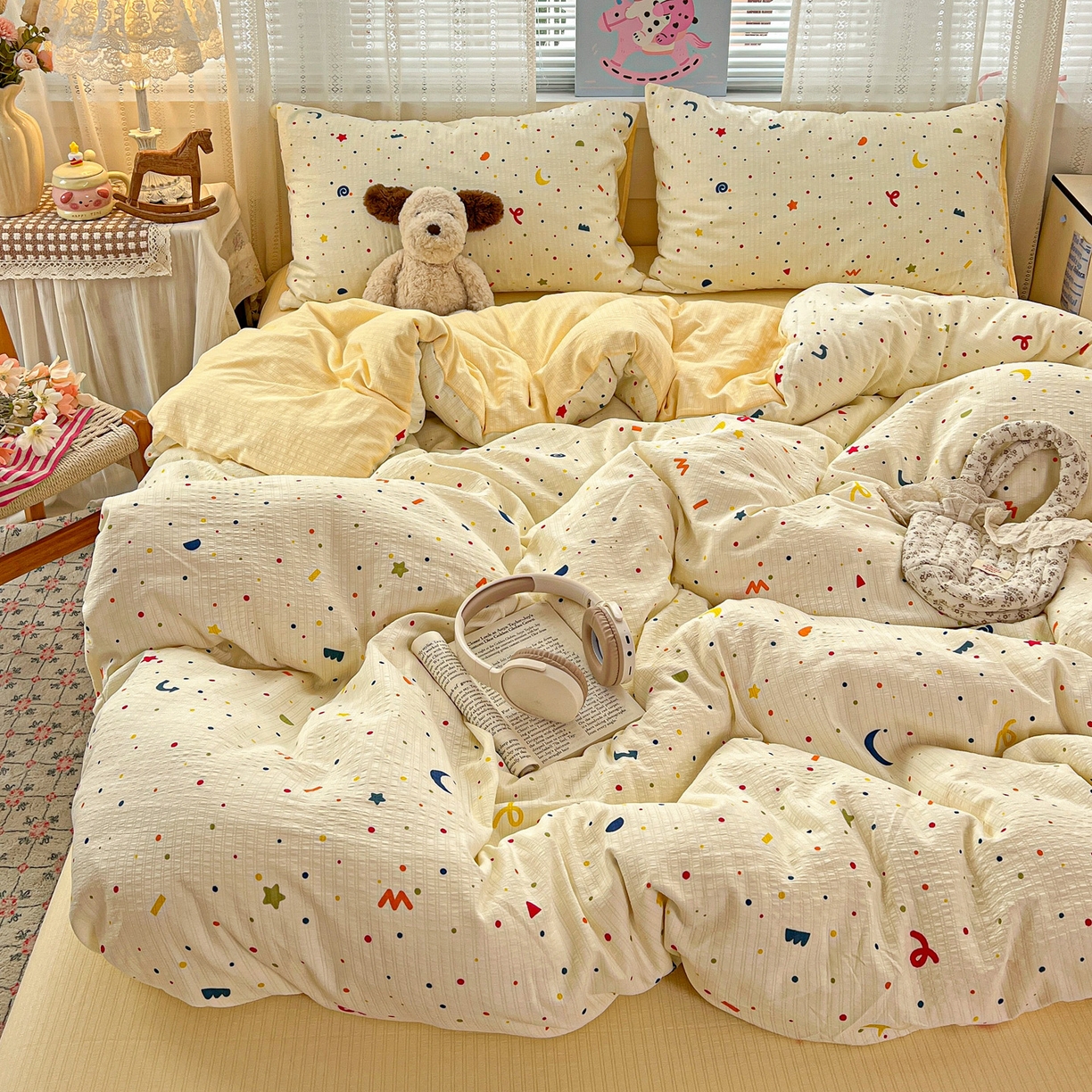 91家纺网 家纺一手货源 找家纺 王朝国际 2026新款A类彩竺棉印花四件套 奶油派