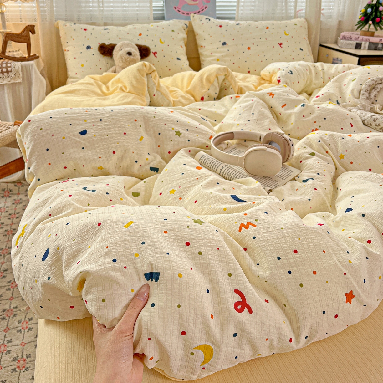 91家纺网 家纺一手货源 找家纺 王朝国际 2026新款A类彩竺棉印花四件套 奶油派