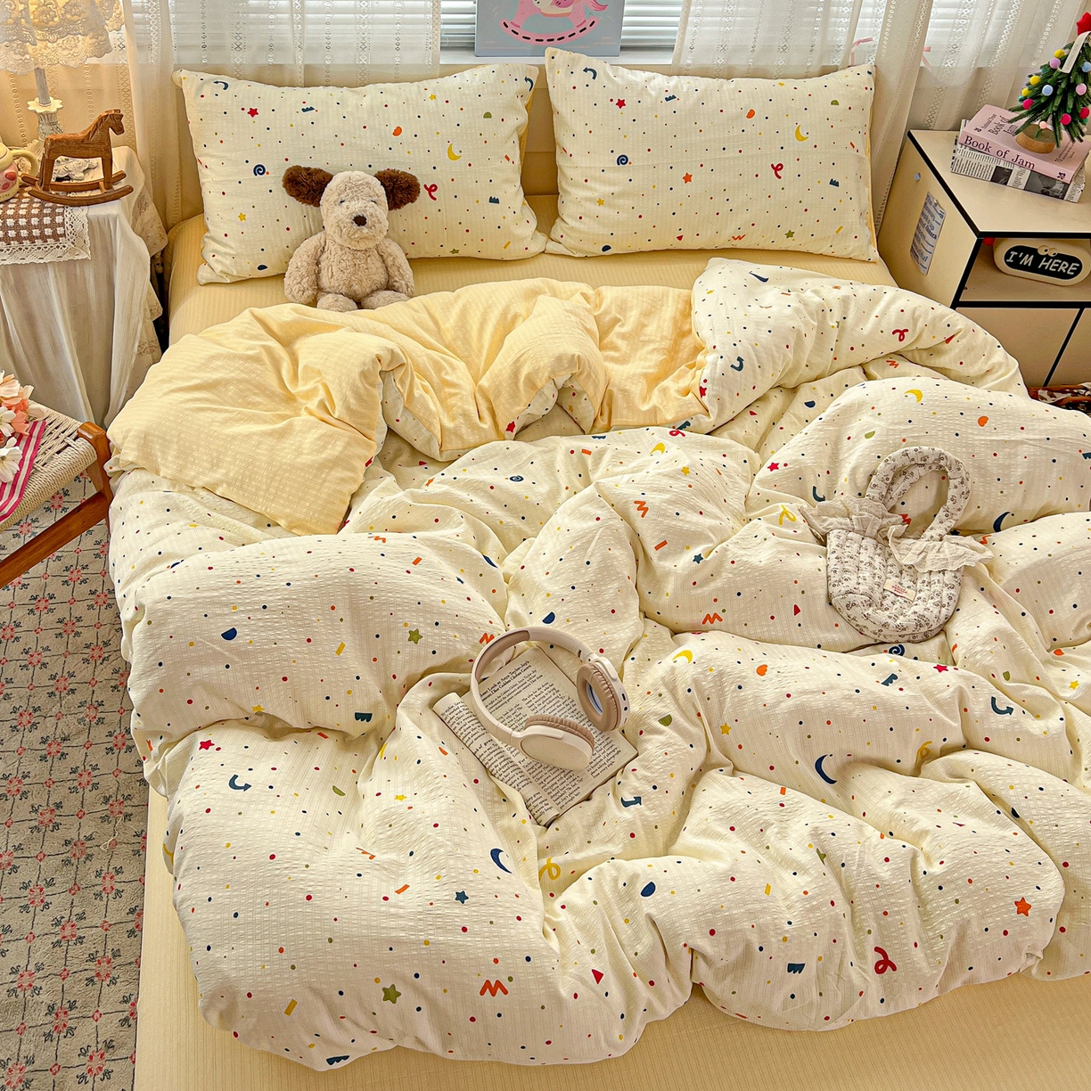 91家纺网 家纺一手货源 找家纺 王朝国际 2026新款A类彩竺棉印花四件套 奶油派