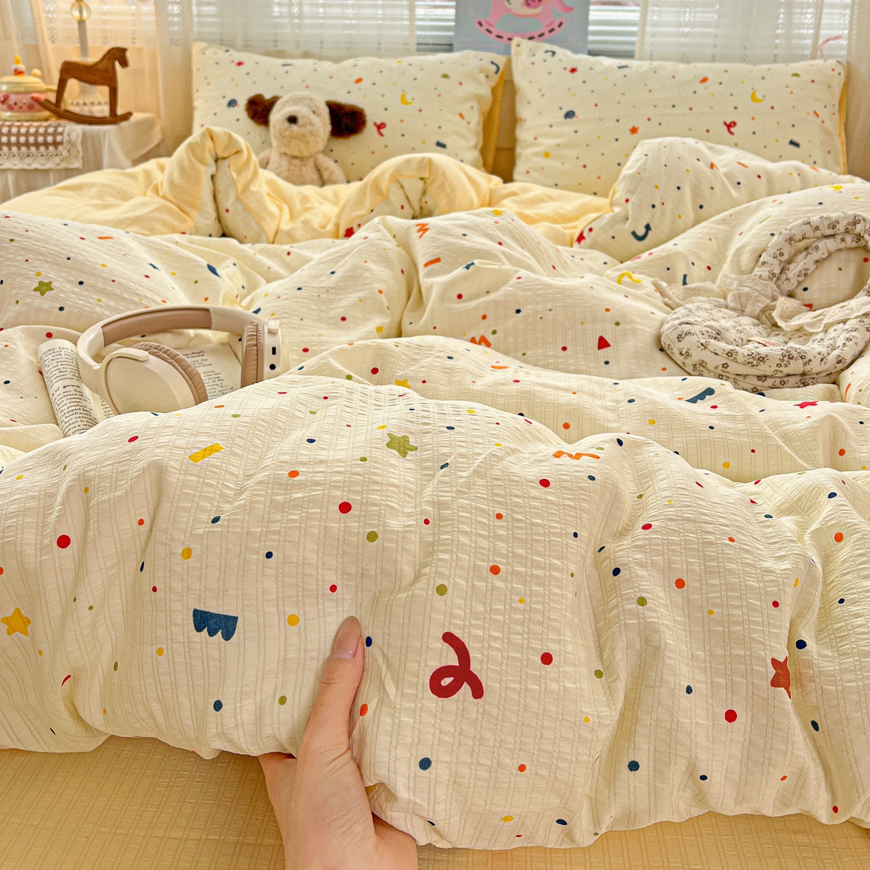 91家纺网 家纺一手货源 找家纺 王朝国际 2026新款A类彩竺棉印花四件套 奶油派