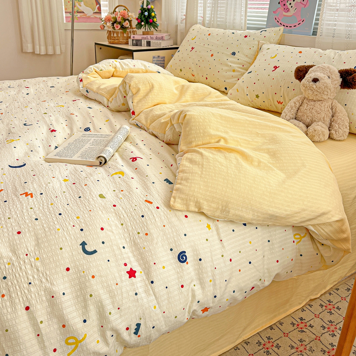 91家纺网 家纺一手货源 找家纺 王朝国际 2026新款A类彩竺棉印花四件套 奶油派