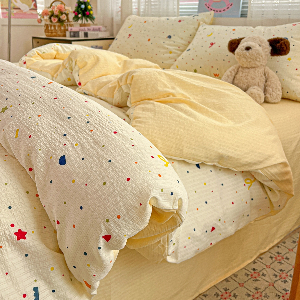 91家纺网 家纺一手货源 找家纺 王朝国际 2026新款A类彩竺棉印花四件套 奶油派