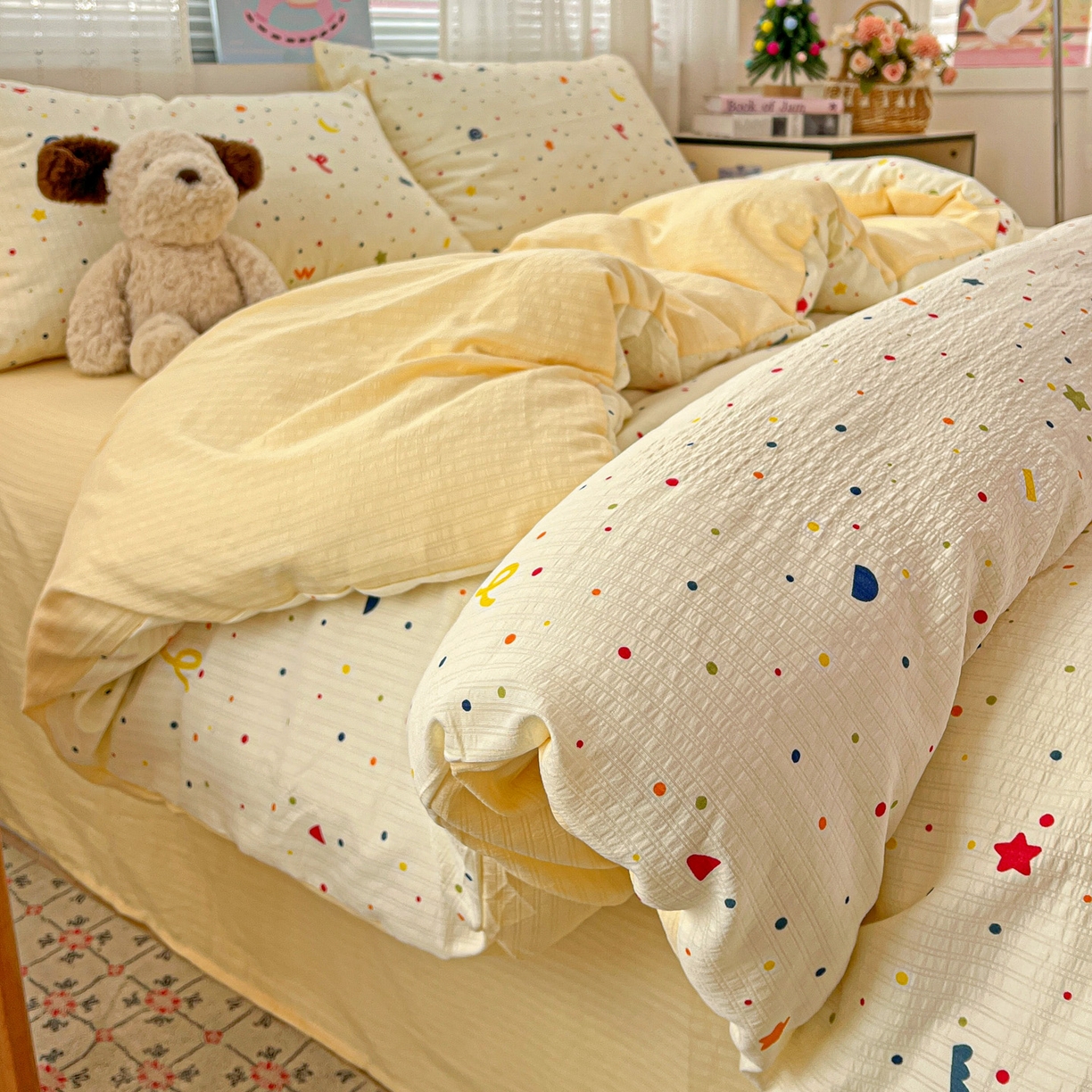 91家纺网 家纺一手货源 找家纺 王朝国际 2026新款A类彩竺棉印花四件套 奶油派