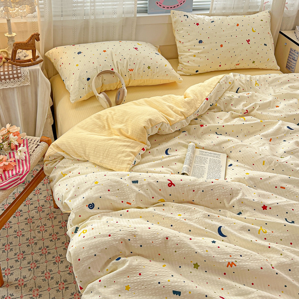 91家纺网 家纺一手货源 找家纺 王朝国际 2026新款A类彩竺棉印花四件套 奶油派