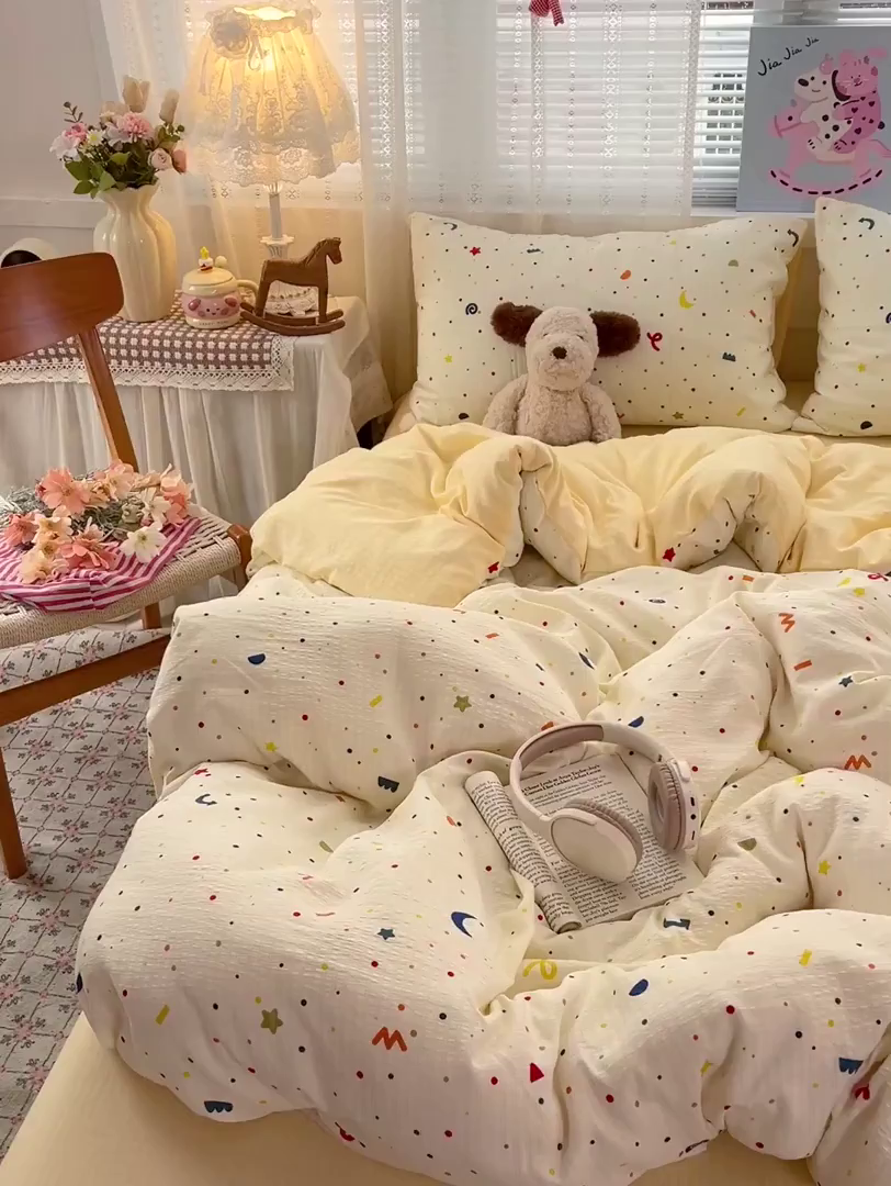 91家纺网 家纺一手货源 找家纺 王朝国际 2026新款A类彩竺棉印花四件套 奶油派