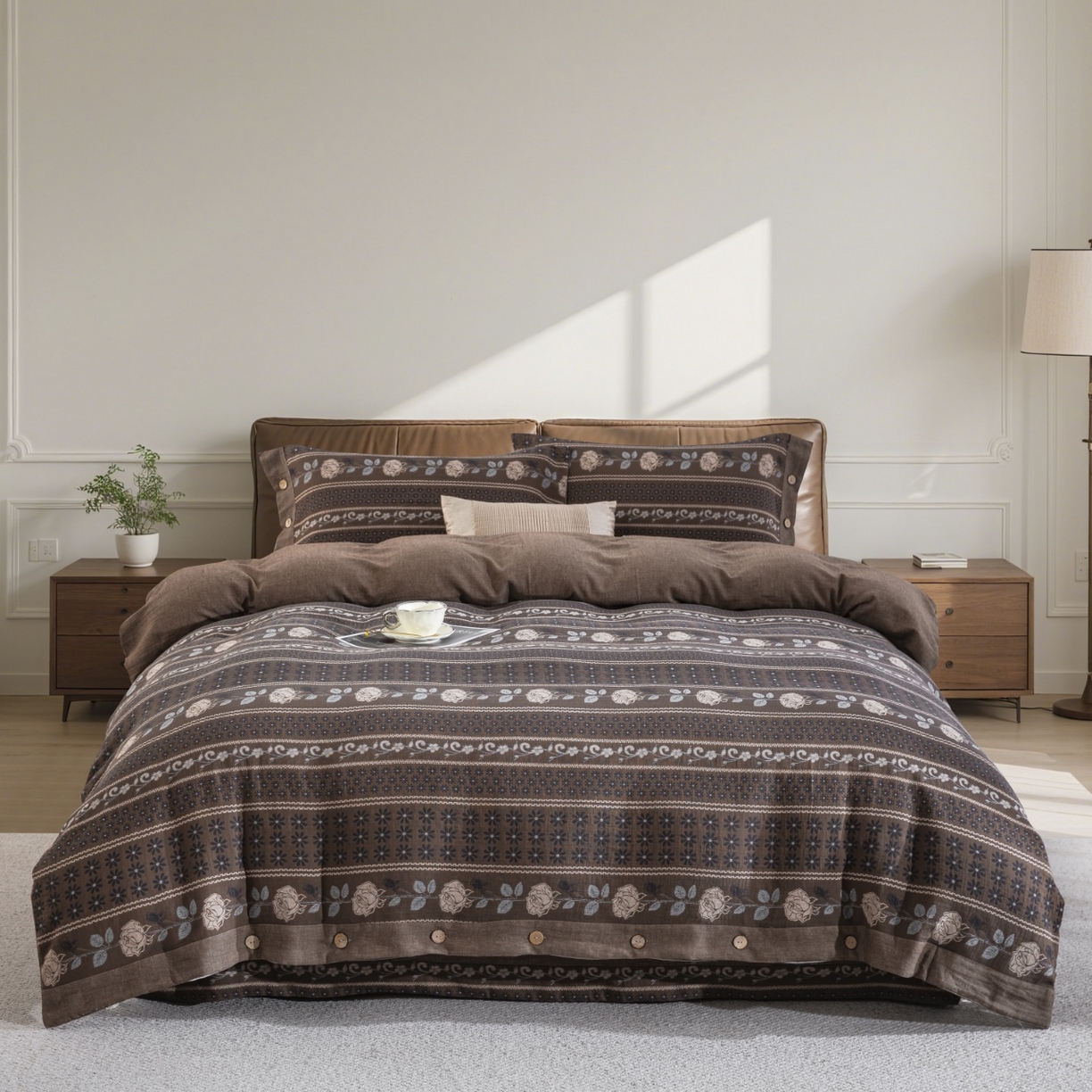 91家纺网 家纺一手货源 找家纺 （总）双层纱家居 2026新款浪琴暮歌全棉纯棉色织提花双层纱四件套