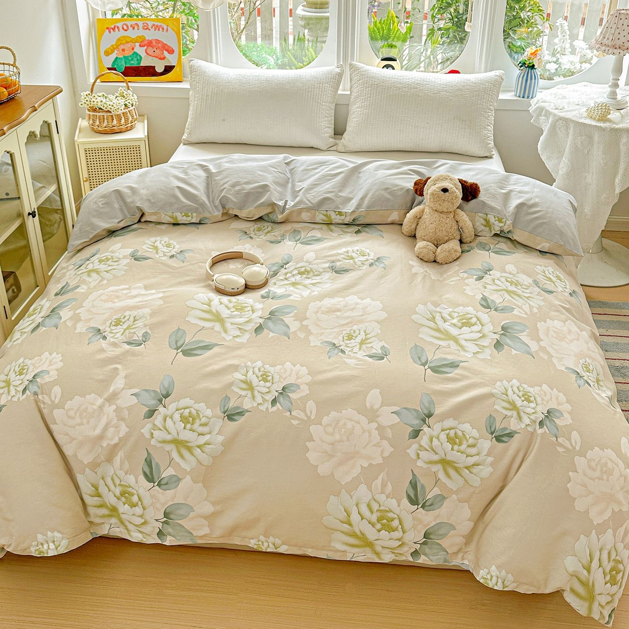 91家纺网 家纺一手货源 找家纺 恩泽家纺 2026新款13372ins全棉印花四件套单品系列-单被套 花开宿语