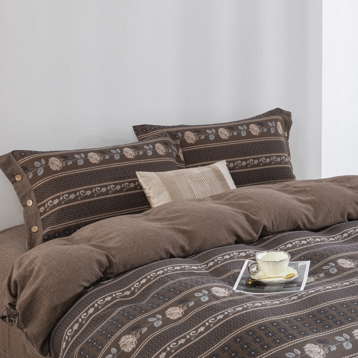 91家纺网 家纺一手货源 找家纺 （总）双层纱家居 2026新款浪琴暮歌全棉纯棉色织提花双层纱四件套