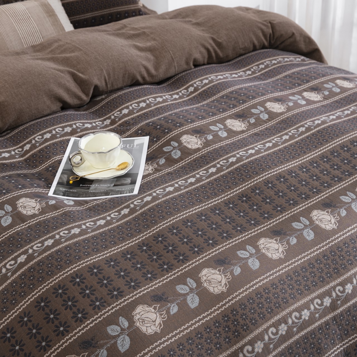 91家纺网 家纺一手货源 找家纺 （总）双层纱家居 2026新款浪琴暮歌全棉纯棉色织提花双层纱四件套