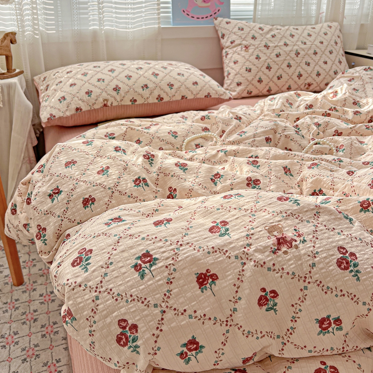 王朝国际 2026新款A类彩竺棉印花四件套 蔷薇恋人