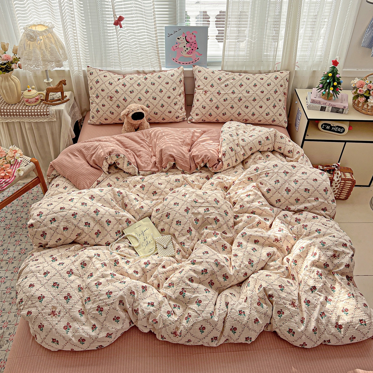 91家纺网 家纺一手货源 找家纺 王朝国际 2026新款A类彩竺棉印花四件套 蔷薇恋人