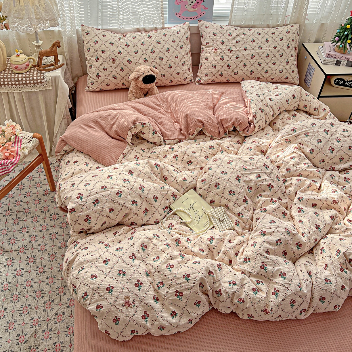 91家纺网 家纺一手货源 找家纺 王朝国际 2026新款A类彩竺棉印花四件套 蔷薇恋人