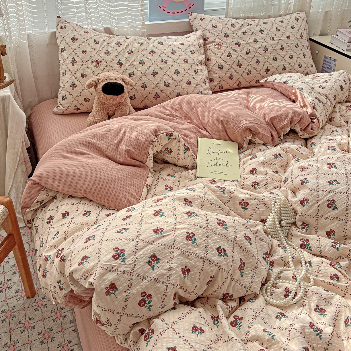 91家纺网 家纺一手货源 找家纺 王朝国际 2026新款A类彩竺棉印花四件套 蔷薇恋人