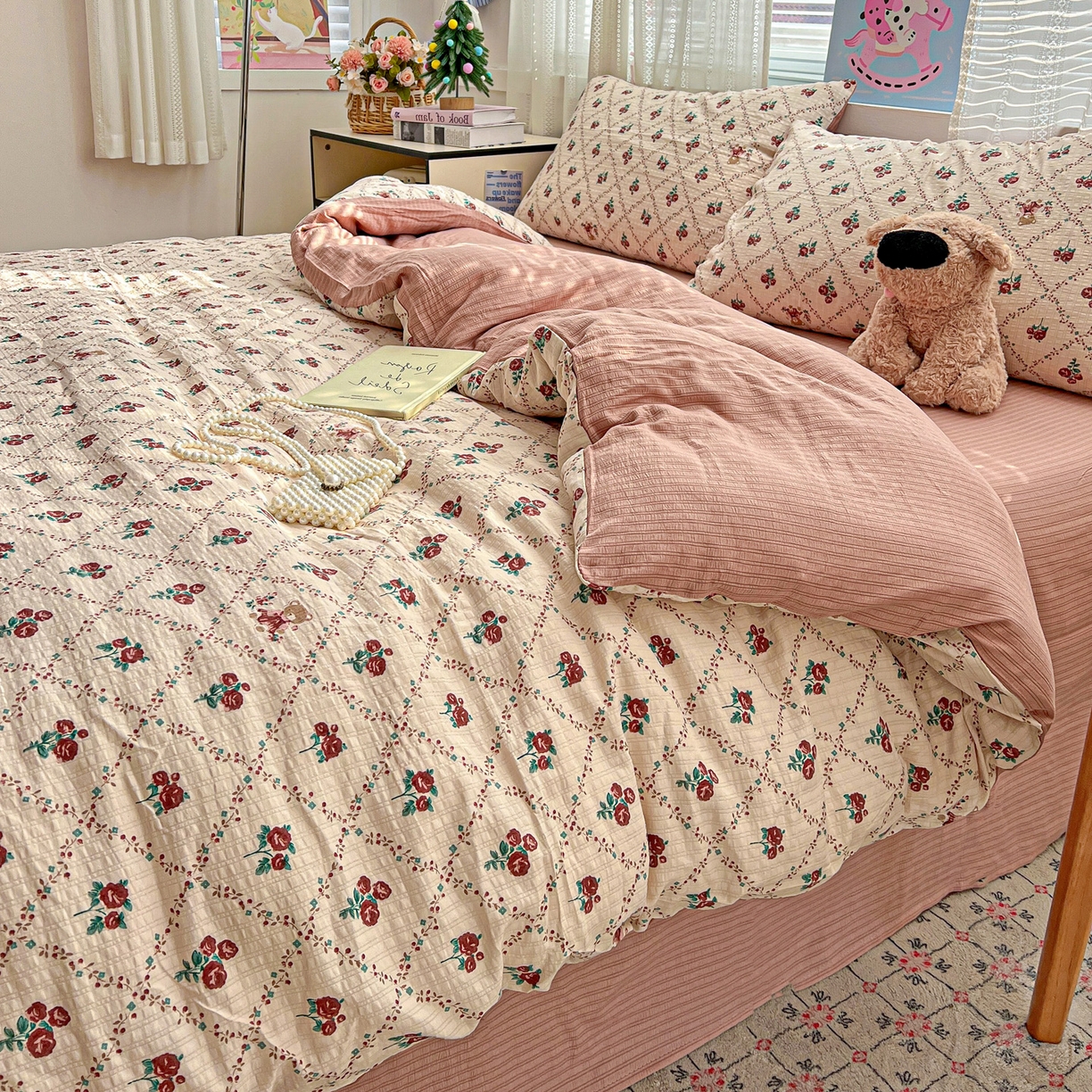 91家纺网 家纺一手货源 找家纺 王朝国际 2026新款A类彩竺棉印花四件套 蔷薇恋人