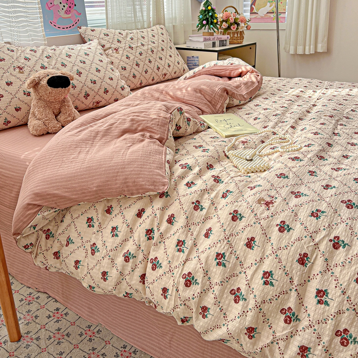 91家纺网 家纺一手货源 找家纺 王朝国际 2026新款A类彩竺棉印花四件套 蔷薇恋人