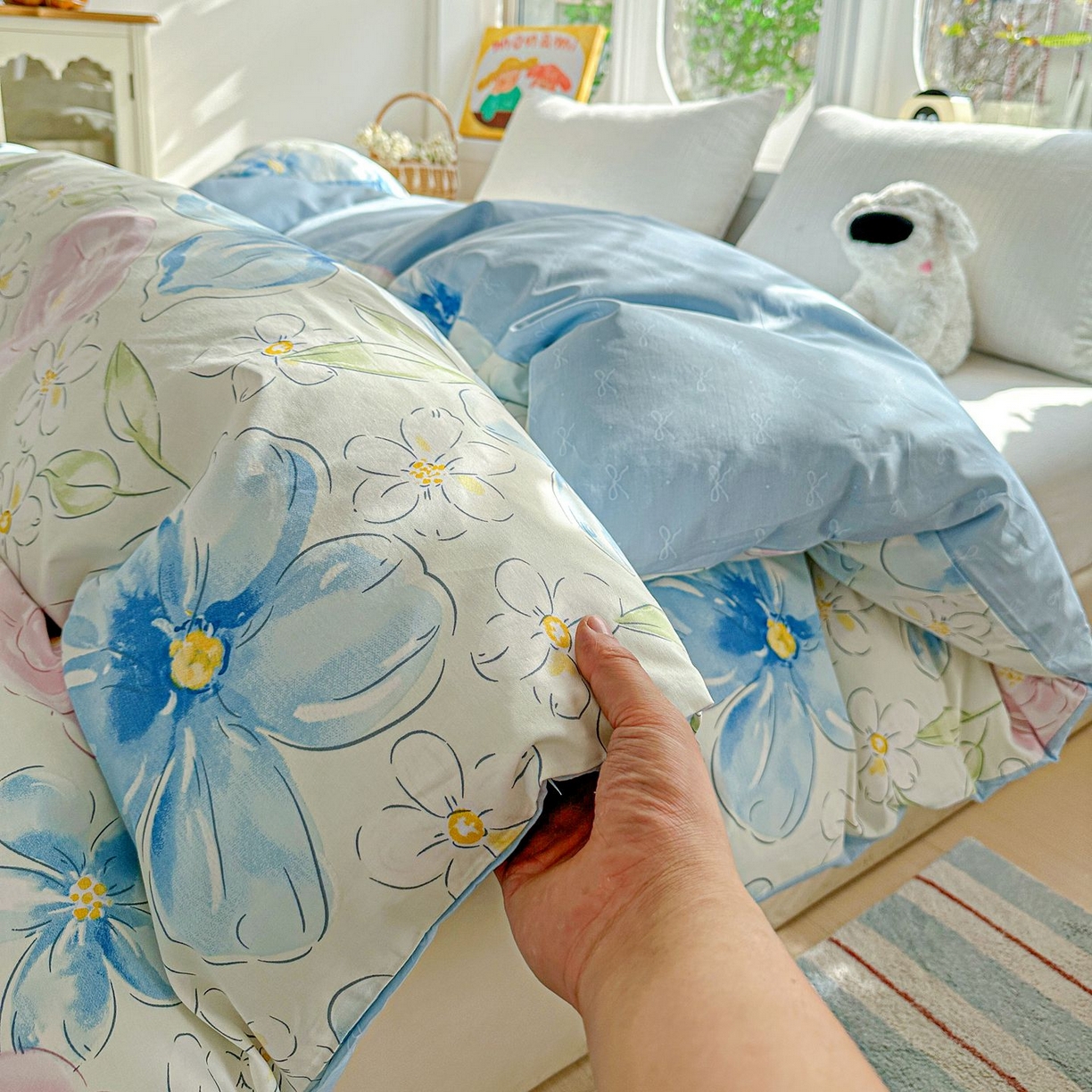 91家纺网 家纺一手货源 找家纺 恩泽家纺 2026新款13372ins全棉印花四件套单品系列-单被套 花影间