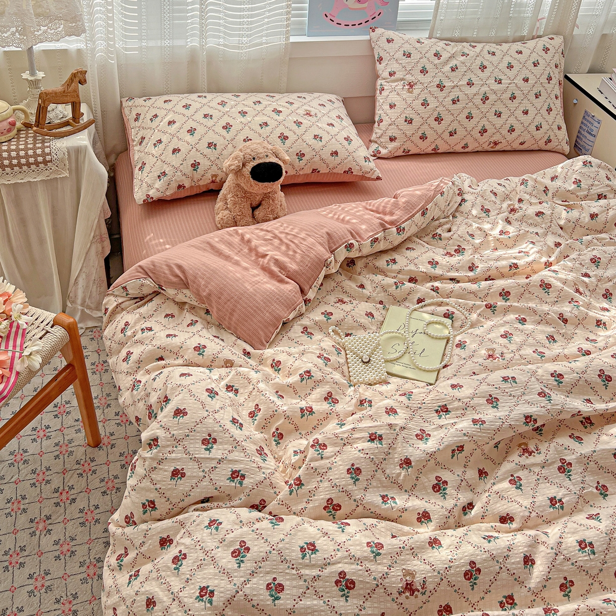 91家纺网 家纺一手货源 找家纺 王朝国际 2026新款A类彩竺棉印花四件套 蔷薇恋人