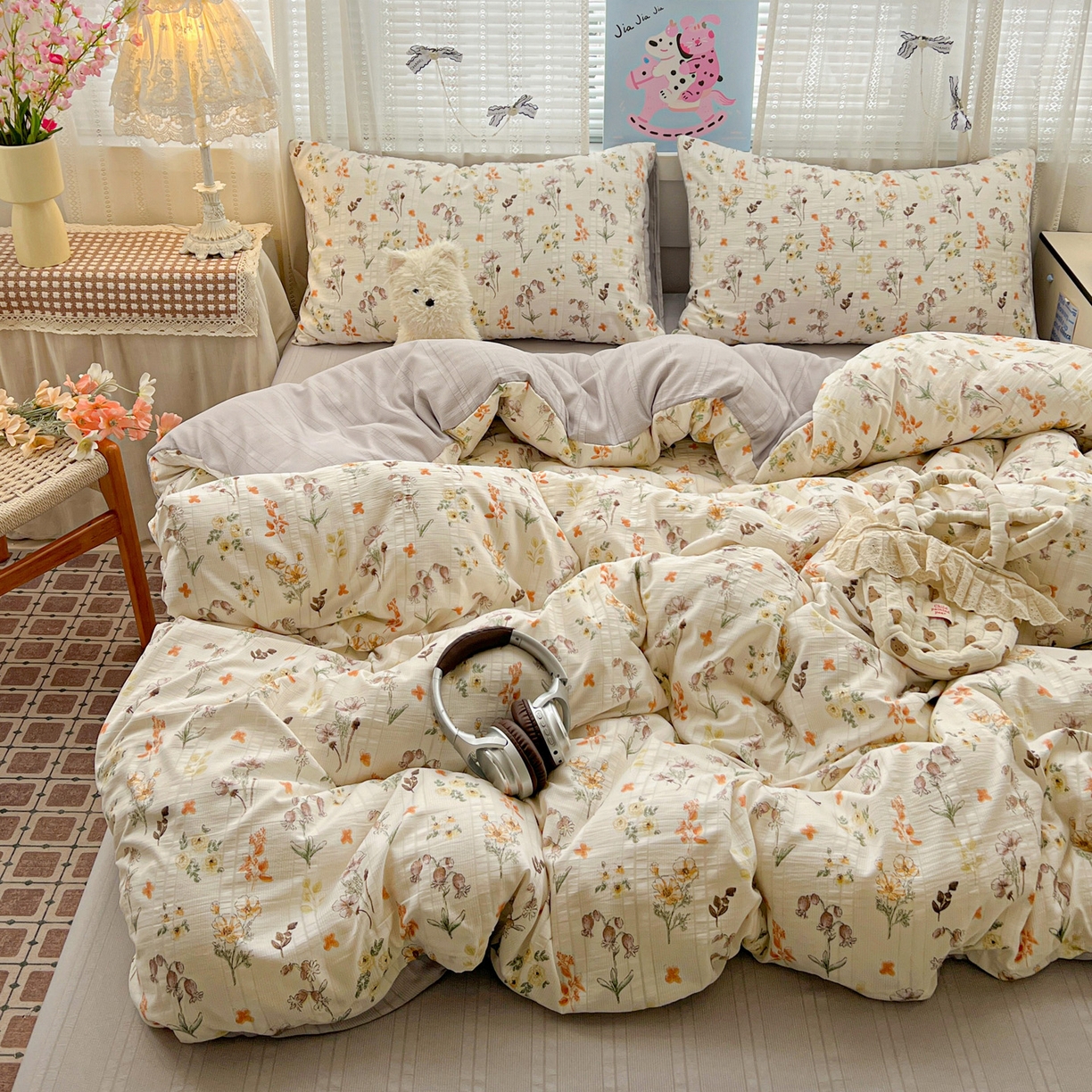 91家纺网 家纺一手货源 找家纺 王朝国际 2026新款A类彩竺棉印花四件套 秋菊