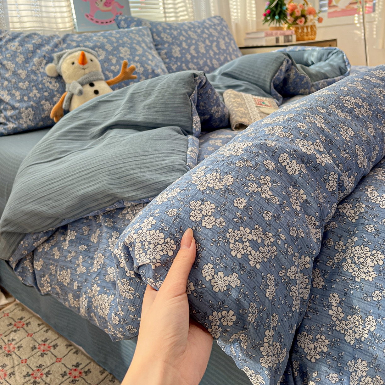 91家纺网 家纺一手货源 找家纺 王朝国际 2026新款A类彩竺棉印花四件套 锁清秋