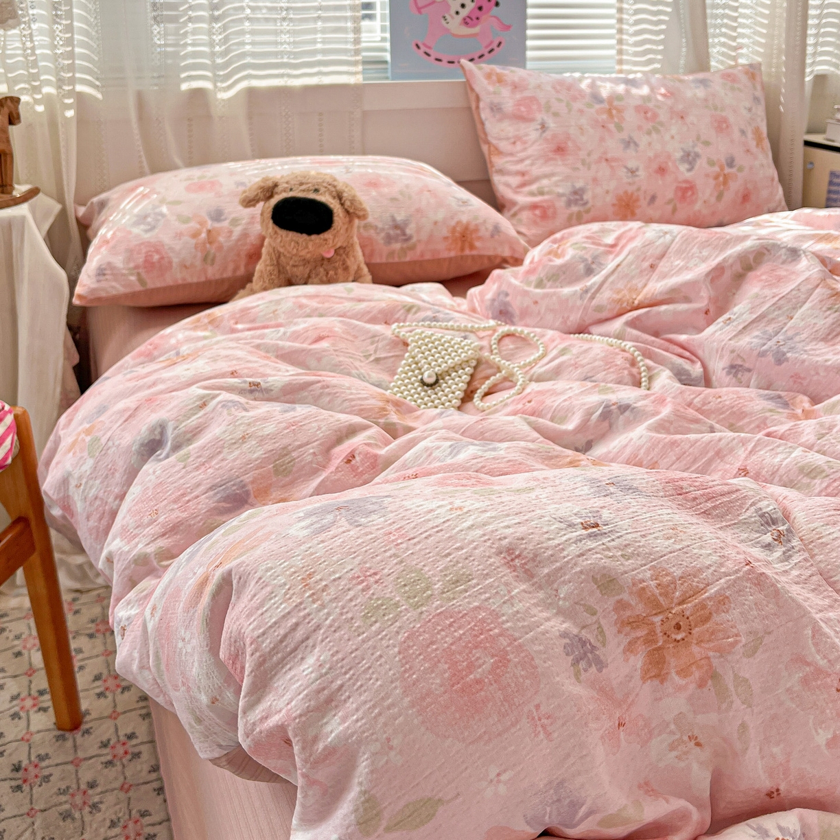 王朝国际 2026新款A类彩竺棉印花四件套 桃夭夭