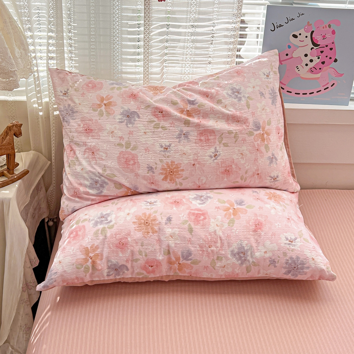 91家纺网 家纺一手货源 找家纺 王朝国际 2026新款A类彩竺棉印花四件套 桃夭夭