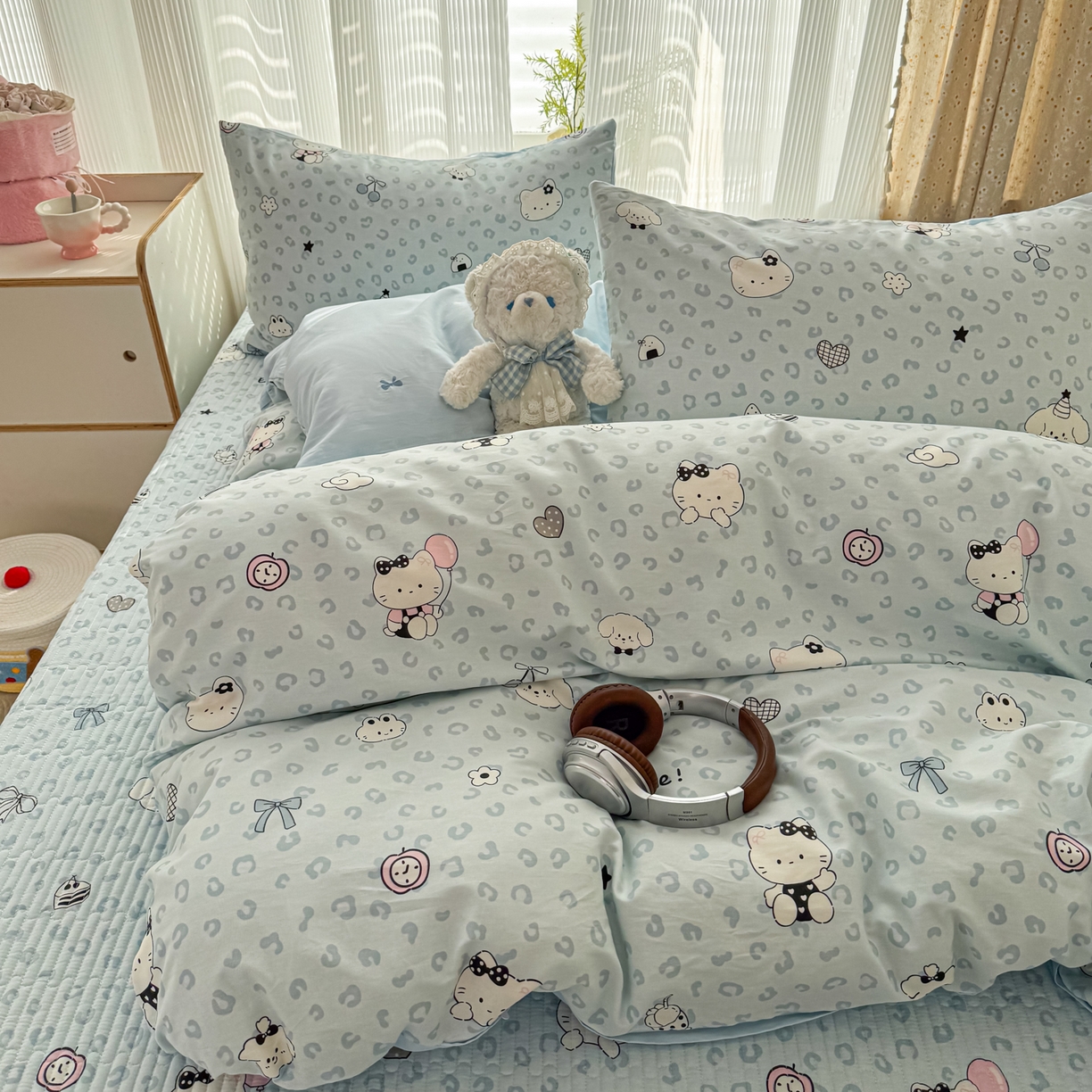 91家纺网 家纺一手货源 找家纺 KA家纺 2026春夏新款全棉床盖款卡通印花四件套 豹纹猫咪