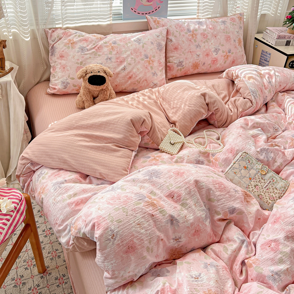 91家纺网 家纺一手货源 找家纺 王朝国际 2026新款A类彩竺棉印花四件套 桃夭夭