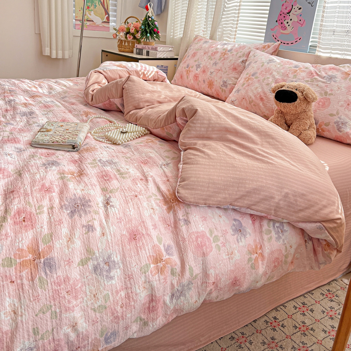 91家纺网 家纺一手货源 找家纺 王朝国际 2026新款A类彩竺棉印花四件套 桃夭夭