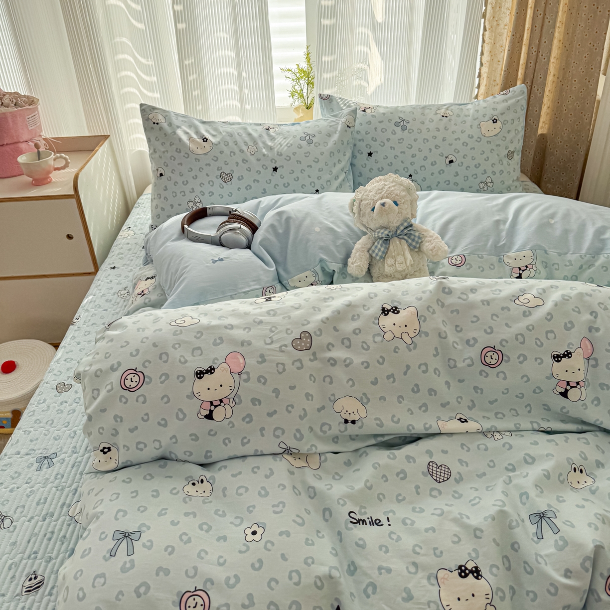 91家纺网 家纺一手货源 找家纺 KA家纺 2026春夏新款全棉床盖款卡通印花四件套 豹纹猫咪