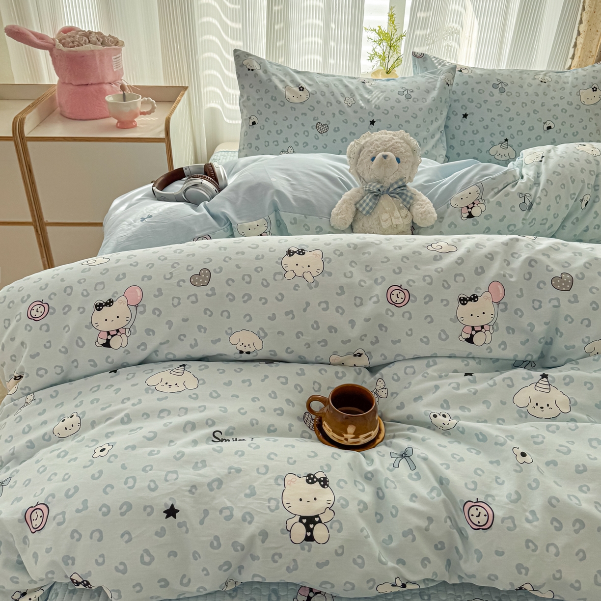 91家纺网 家纺一手货源 找家纺 KA家纺 2026春夏新款全棉床盖款卡通印花四件套 豹纹猫咪