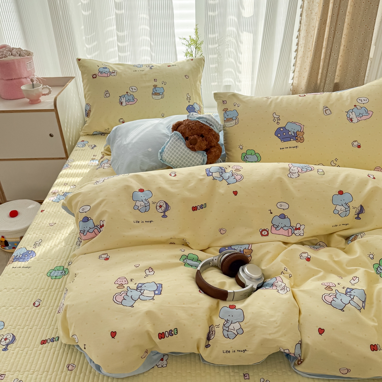 KA家纺 2026春夏新款全棉床盖款卡通印花四件套 笨笨象