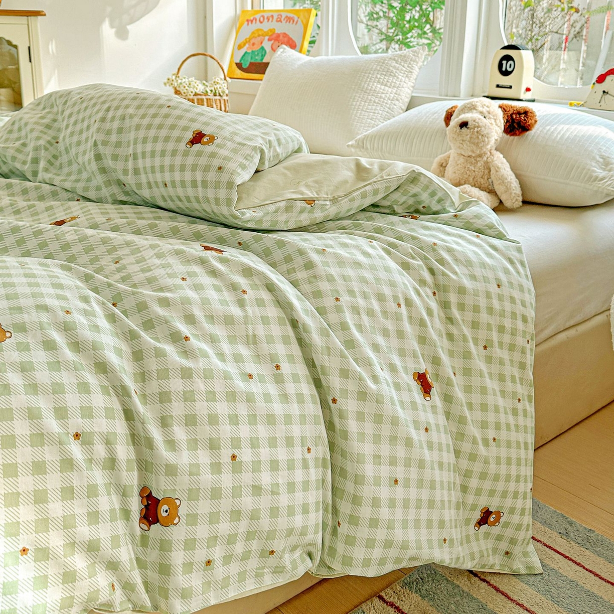 91家纺网 家纺一手货源 找家纺 恩泽家纺 2026新款13372ins全棉印花四件套单品系列-单被套 酷仔熊