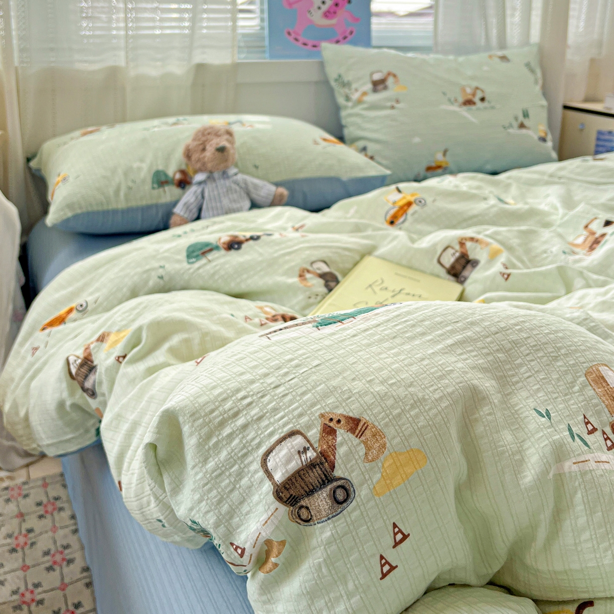 王朝国际 2026新款A类彩竺棉印花四件套 挖掘机