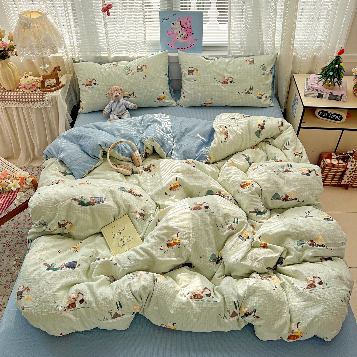 91家纺网 家纺一手货源 找家纺 王朝国际 2026新款A类彩竺棉印花四件套 挖掘机