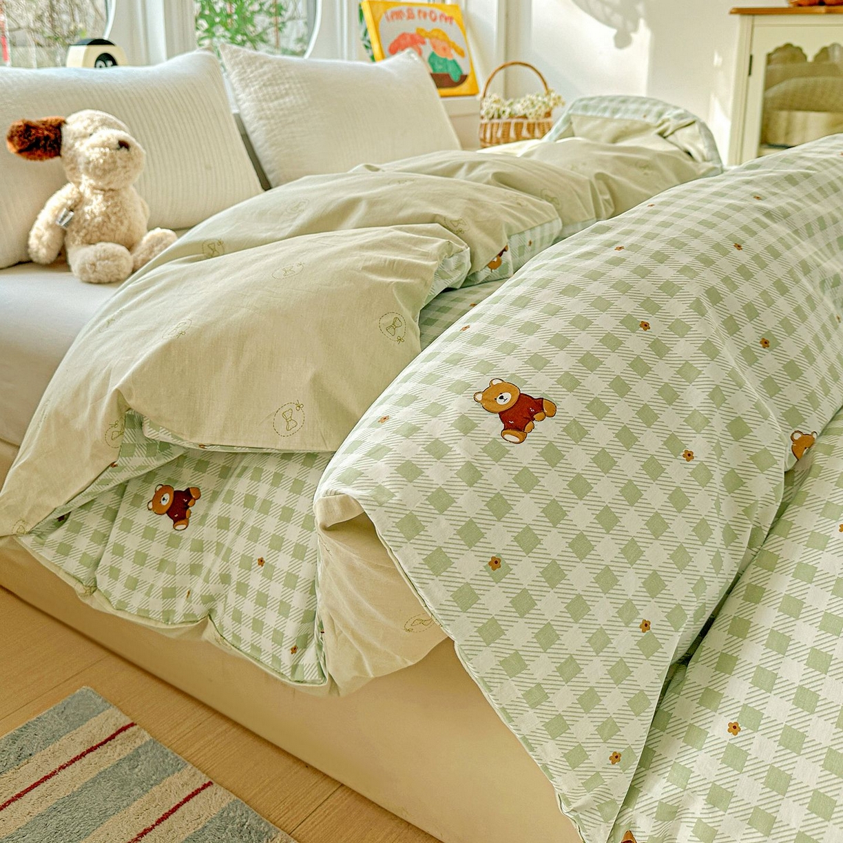 91家纺网 家纺一手货源 找家纺 恩泽家纺 2026新款13372ins全棉印花四件套单品系列-单被套 酷仔熊