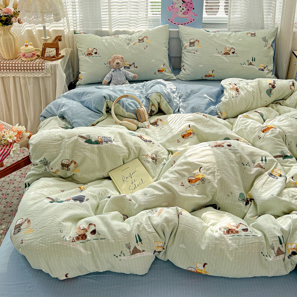 91家纺网 家纺一手货源 找家纺 王朝国际 2026新款A类彩竺棉印花四件套 挖掘机