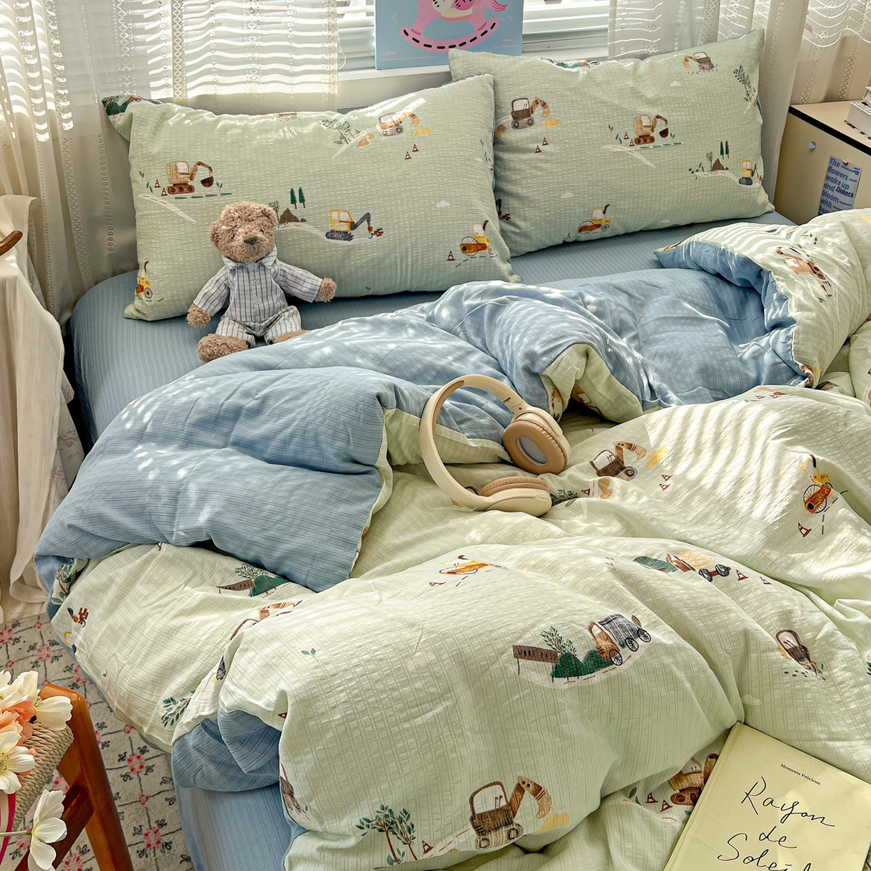 91家纺网 家纺一手货源 找家纺 王朝国际 2026新款A类彩竺棉印花四件套 挖掘机