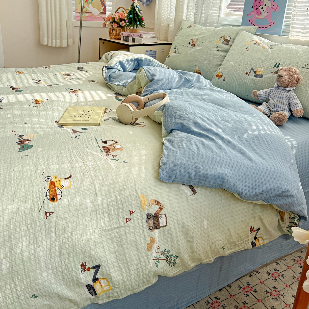 91家纺网 家纺一手货源 找家纺 王朝国际 2026新款A类彩竺棉印花四件套 挖掘机