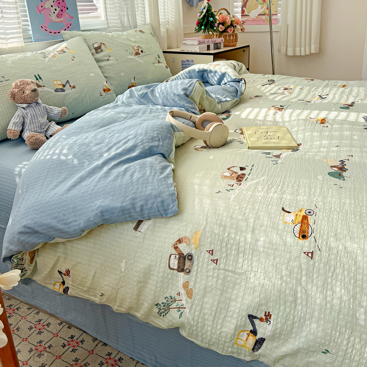 91家纺网 家纺一手货源 找家纺 王朝国际 2026新款A类彩竺棉印花四件套 挖掘机