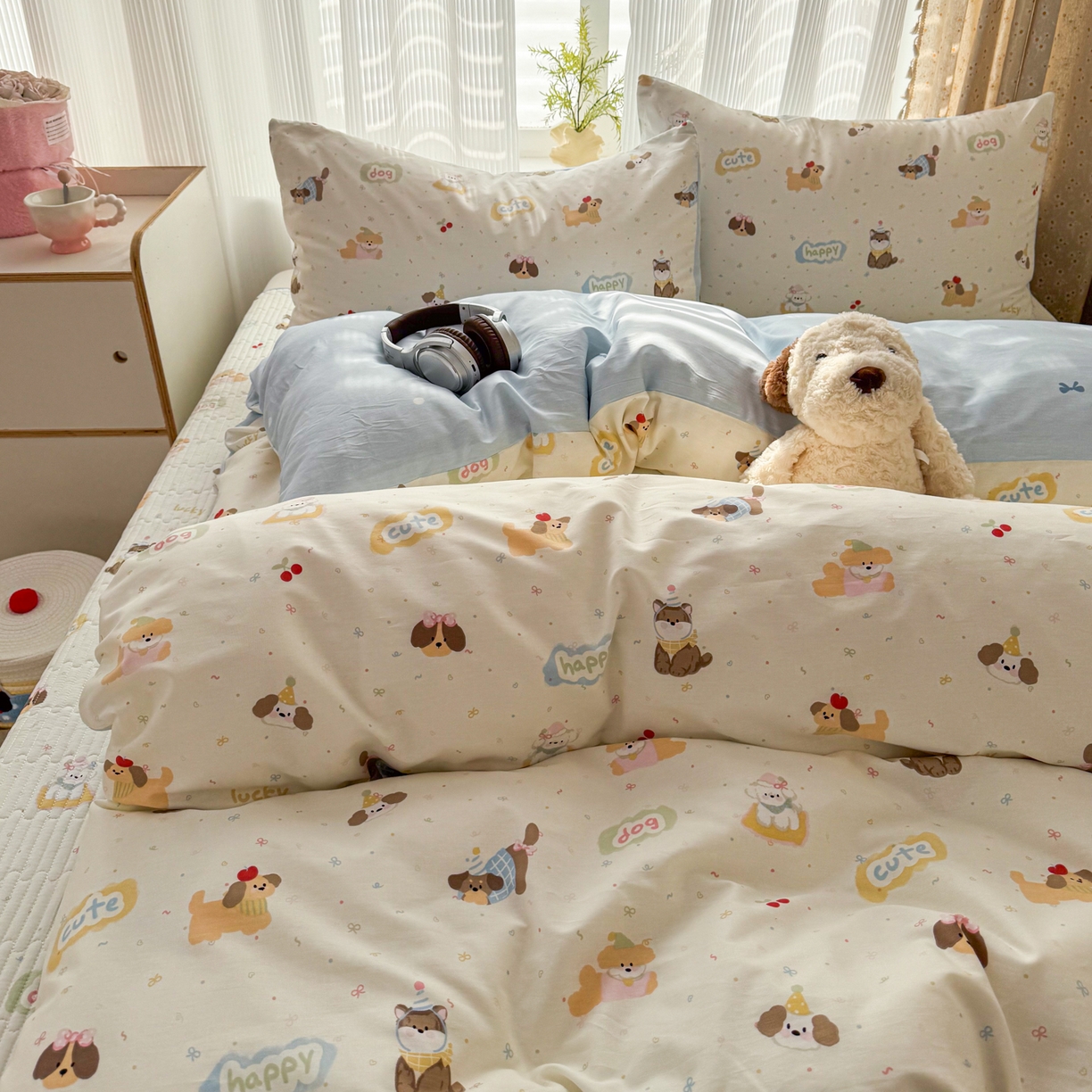 91家纺网 家纺一手货源 找家纺 KA家纺 2026春夏新款全棉床盖款卡通印花四件套 春日萌宠