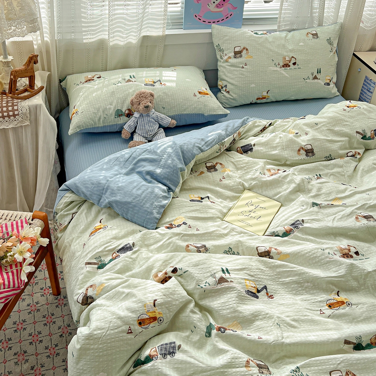 91家纺网 家纺一手货源 找家纺 王朝国际 2026新款A类彩竺棉印花四件套 挖掘机