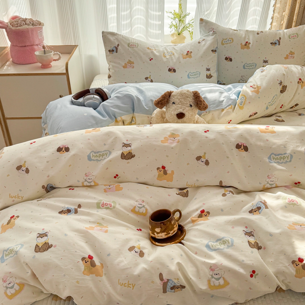 91家纺网 家纺一手货源 找家纺 KA家纺 2026春夏新款全棉床盖款卡通印花四件套 春日萌宠