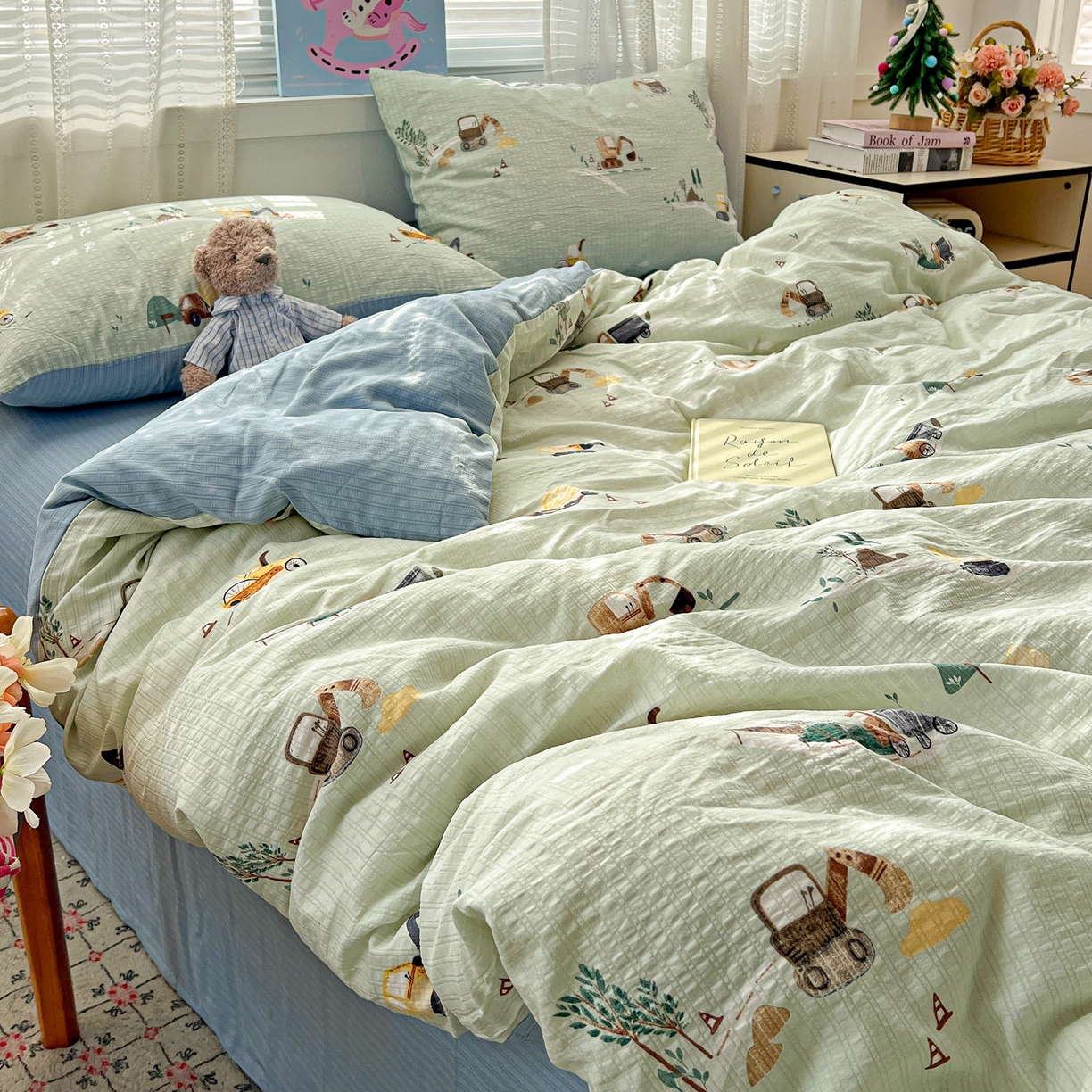 91家纺网 家纺一手货源 找家纺 王朝国际 2026新款A类彩竺棉印花四件套 挖掘机