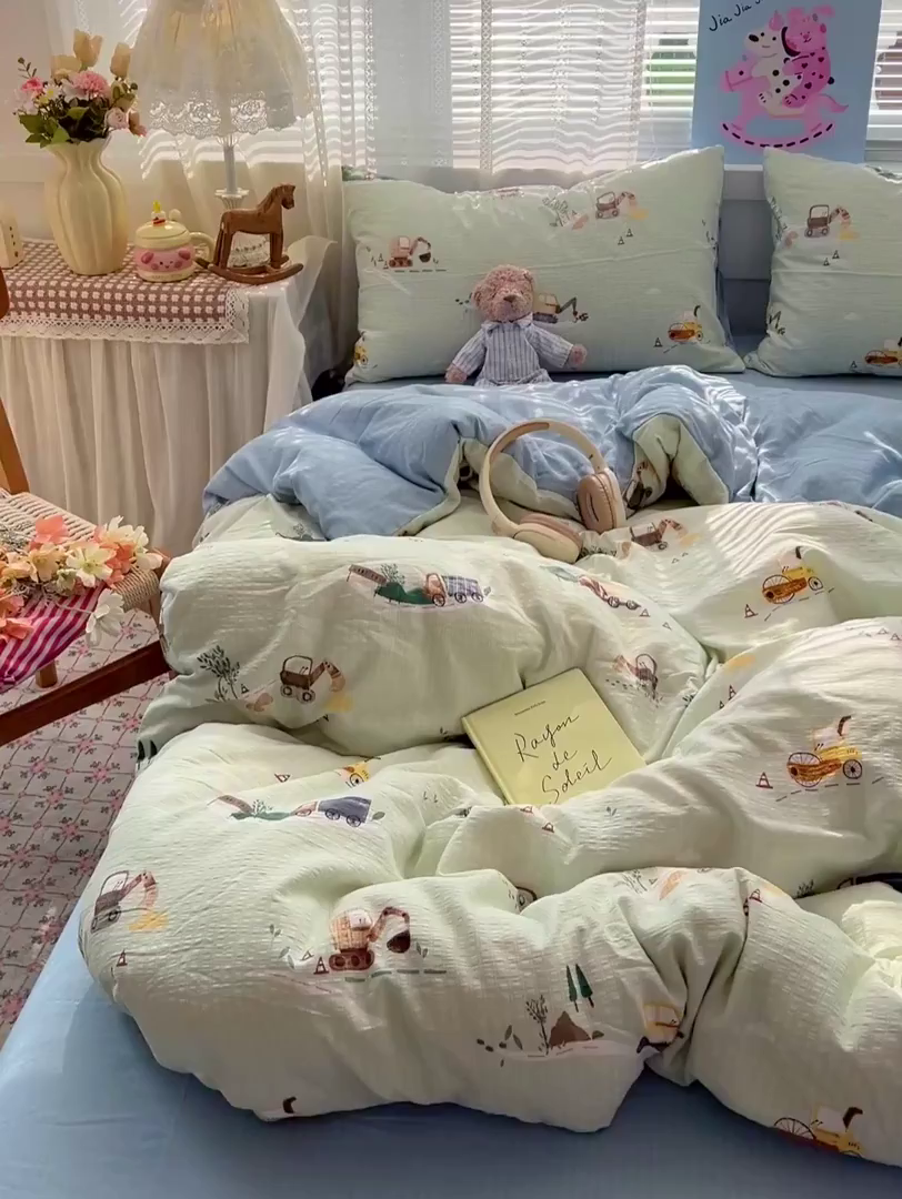 91家纺网 家纺一手货源 找家纺 王朝国际 2026新款A类彩竺棉印花四件套 挖掘机