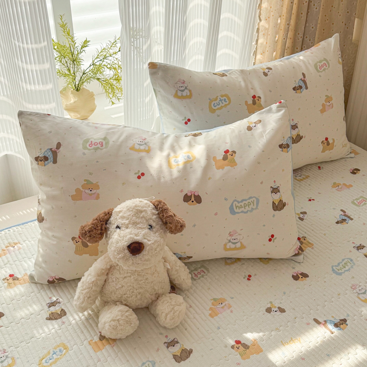 91家纺网 家纺一手货源 找家纺 KA家纺 2026春夏新款全棉床盖款卡通印花四件套 春日萌宠