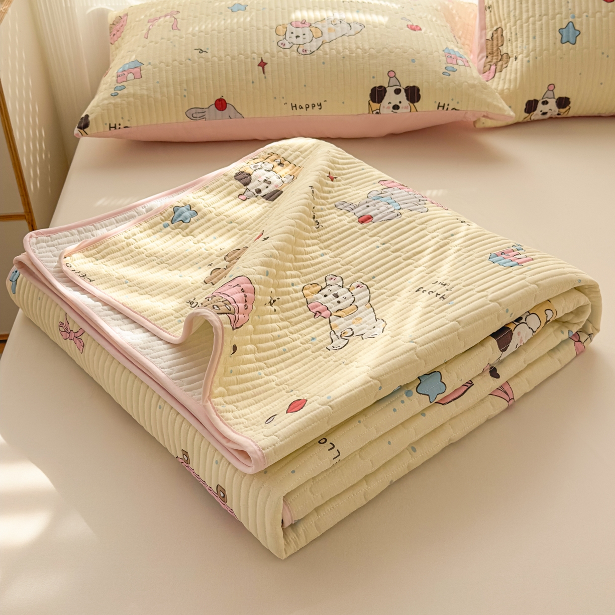 91家纺网 家纺一手货源 找家纺 KA家纺 2026春夏新款全棉床盖款卡通印花四件套 可爱颂