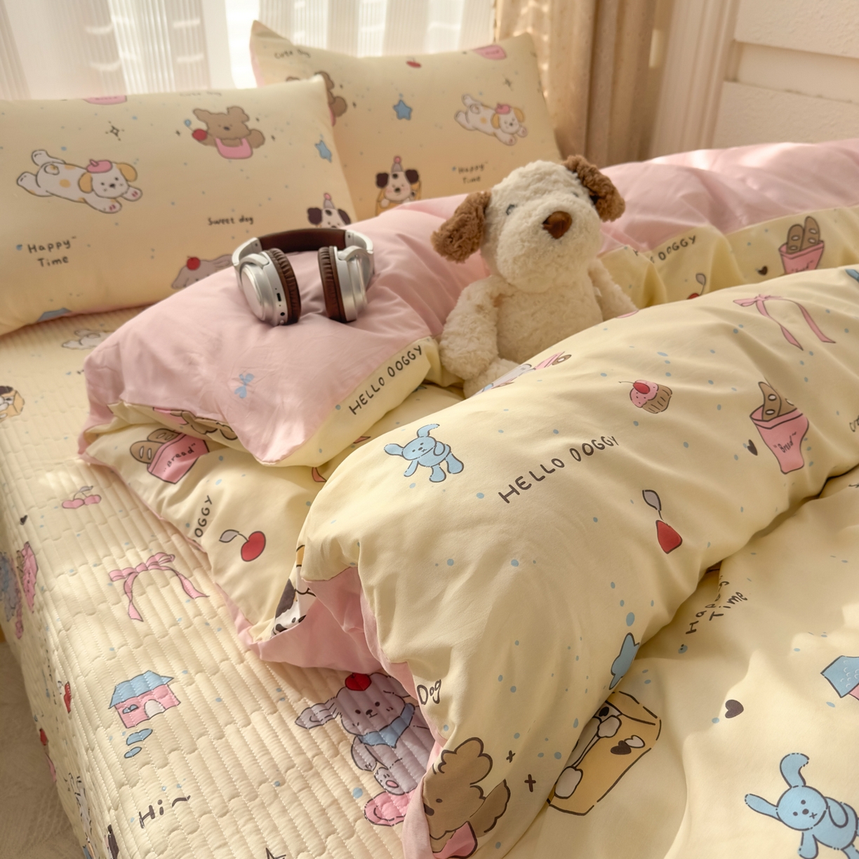 91家纺网 家纺一手货源 找家纺 KA家纺 2026春夏新款全棉床盖款卡通印花四件套 可爱颂