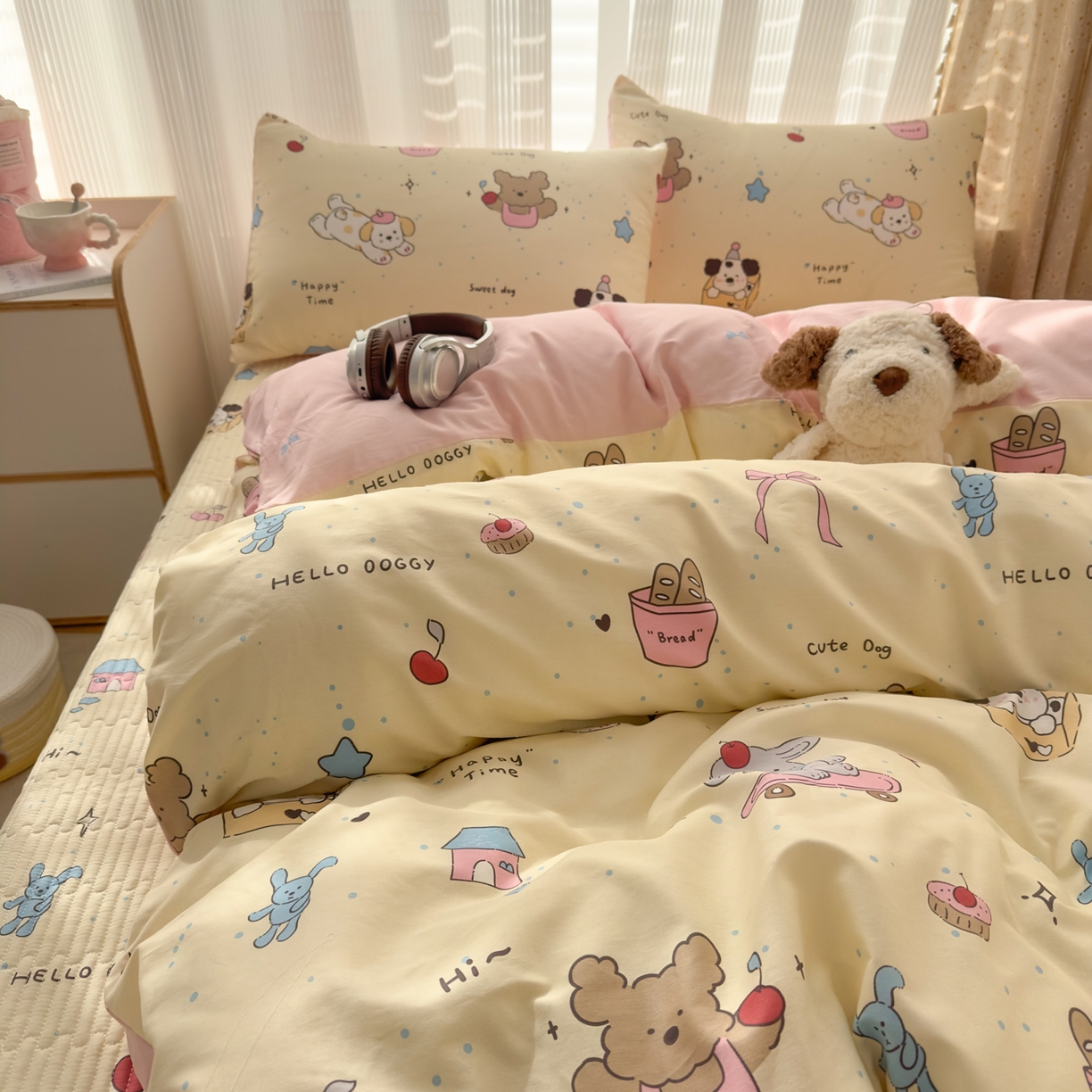 91家纺网 家纺一手货源 找家纺 KA家纺 2026春夏新款全棉床盖款卡通印花四件套 可爱颂