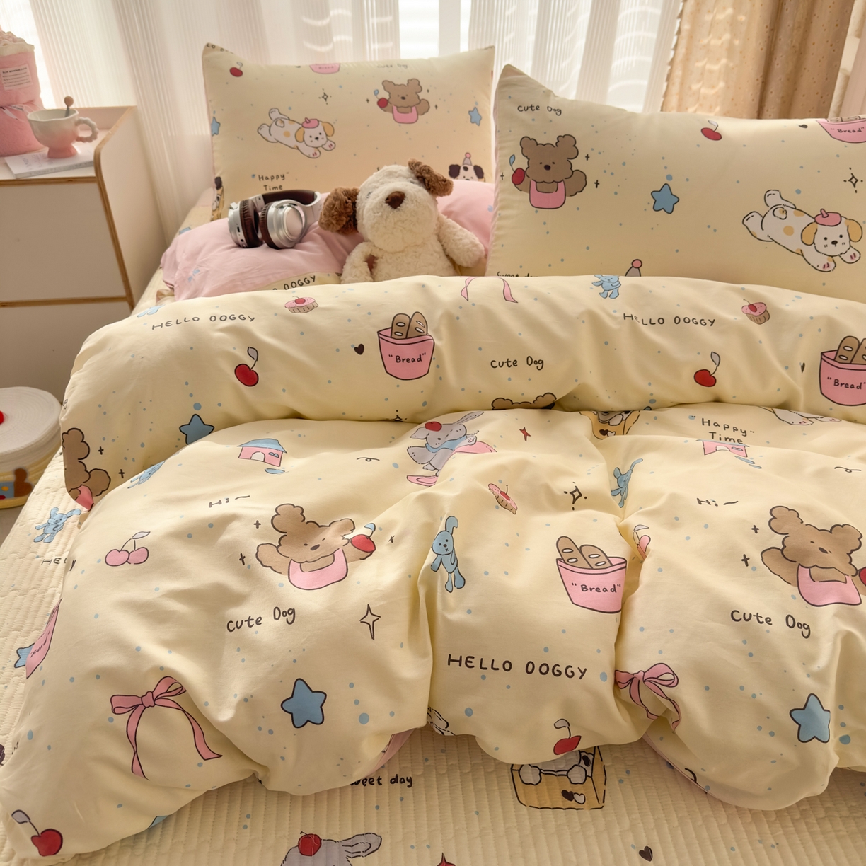 91家纺网 家纺一手货源 找家纺 KA家纺 2026春夏新款全棉床盖款卡通印花四件套 可爱颂